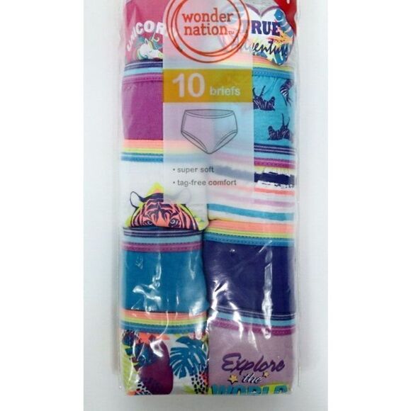 WONDER NATION Girls 10-pack Multicolor Briefs Panties Underwear Size 10 - Picture 1 of 1